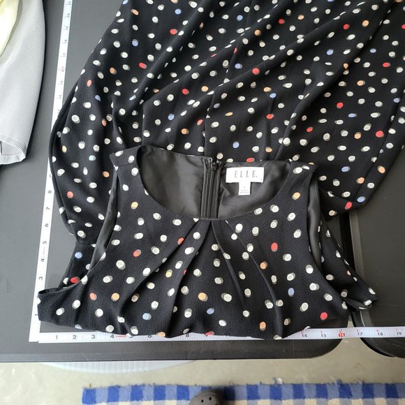 Elle Womens Sleeveless Pleated Polka Dot Midi Dress Size 6 Career Office Summer - Picture 6 of 11